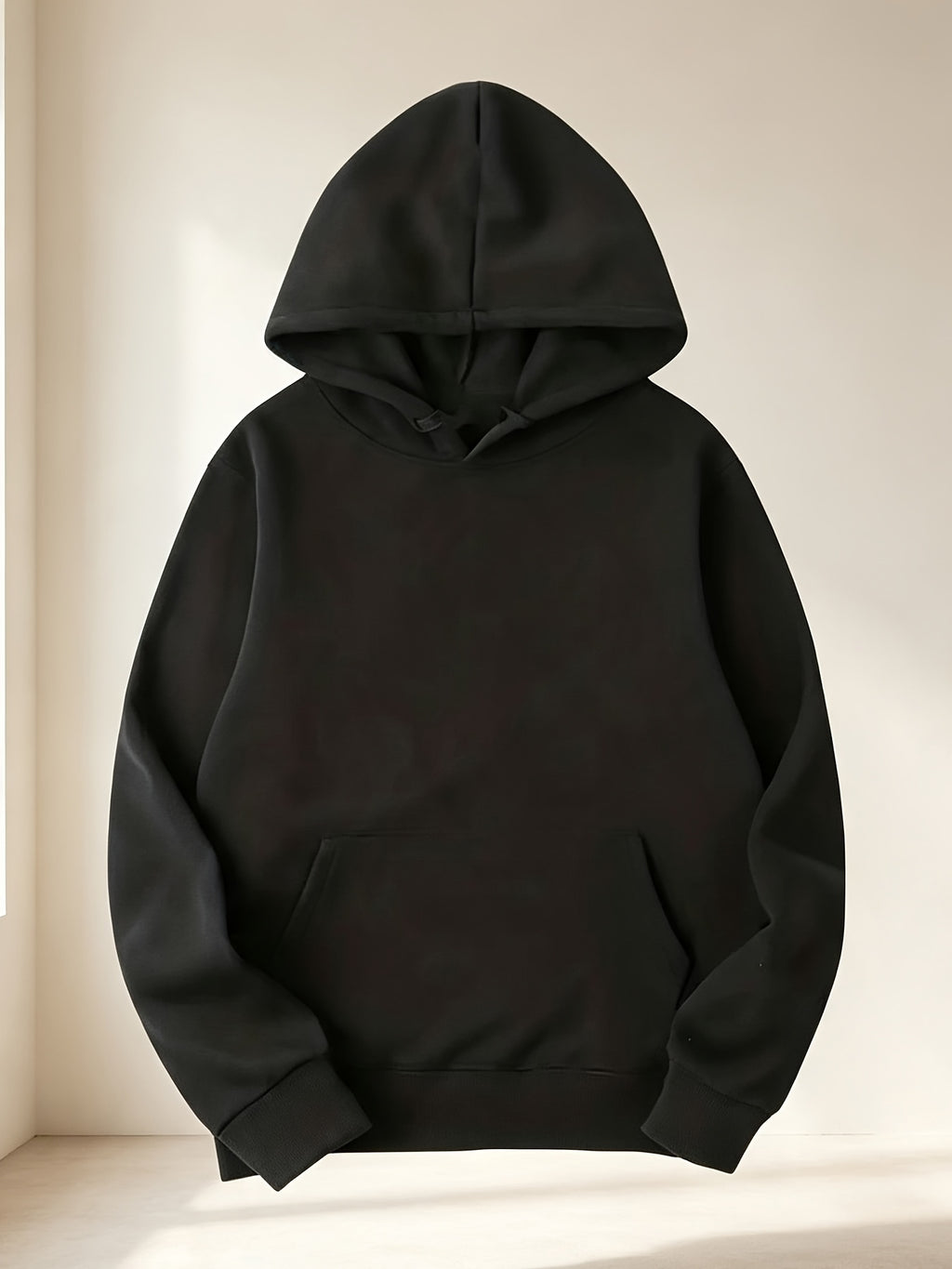 Discount 2pcs Solid Color Basic Hoodie Men'S Loose All-Match Drop Shoulder Long Sleeve Top Casual Pullover Sweatshirt - Khaki + Black