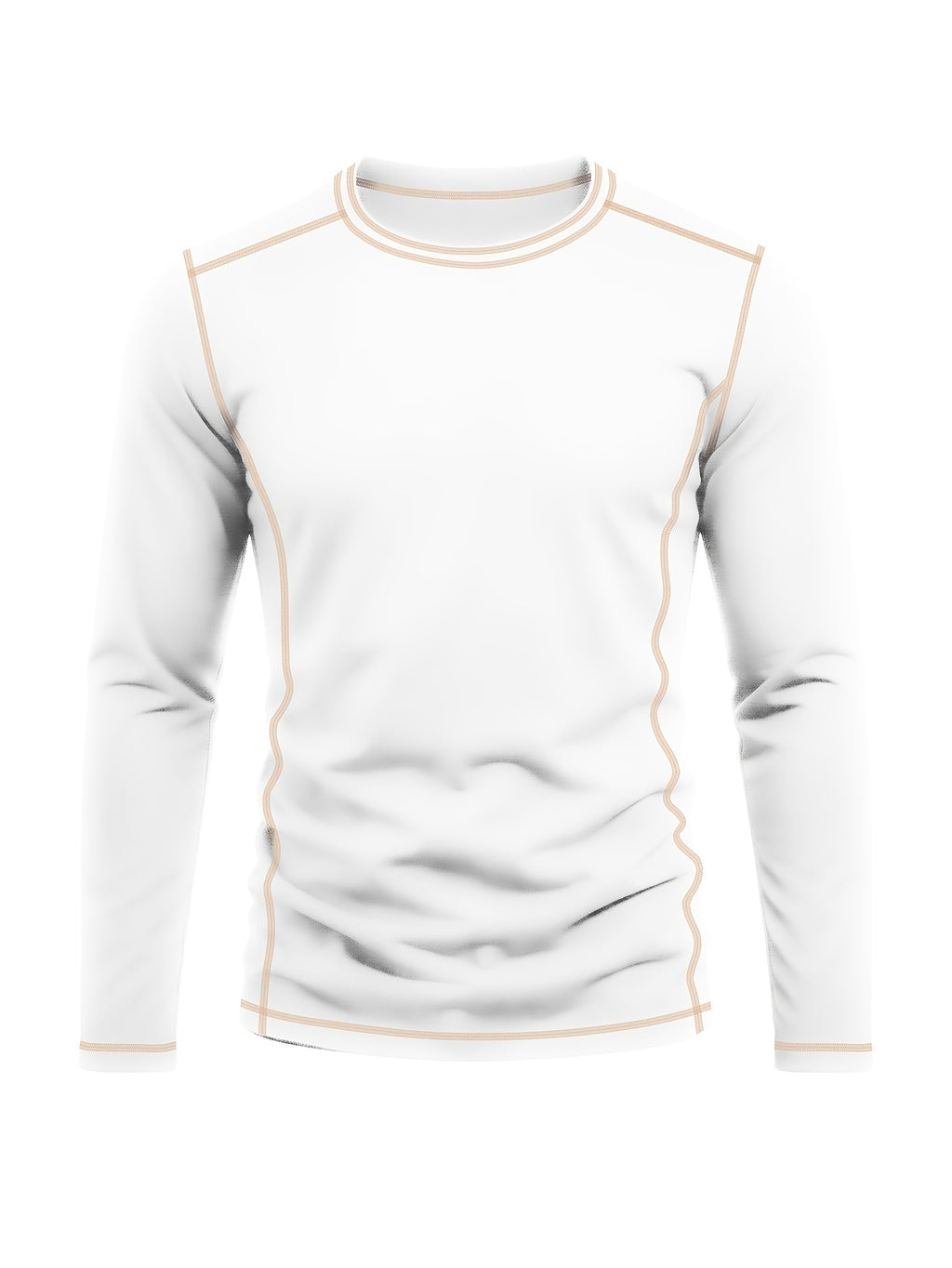 Men's Retro Patchwork T-Shirt - Solid Color Base with Contrast Patch Suitable for Fall/Winter, Round Neck Long Sleeve Casual Layering Top, Machine Washable Blending Shirt for Outdoor & Casual Attire (Regular Fit) - White
