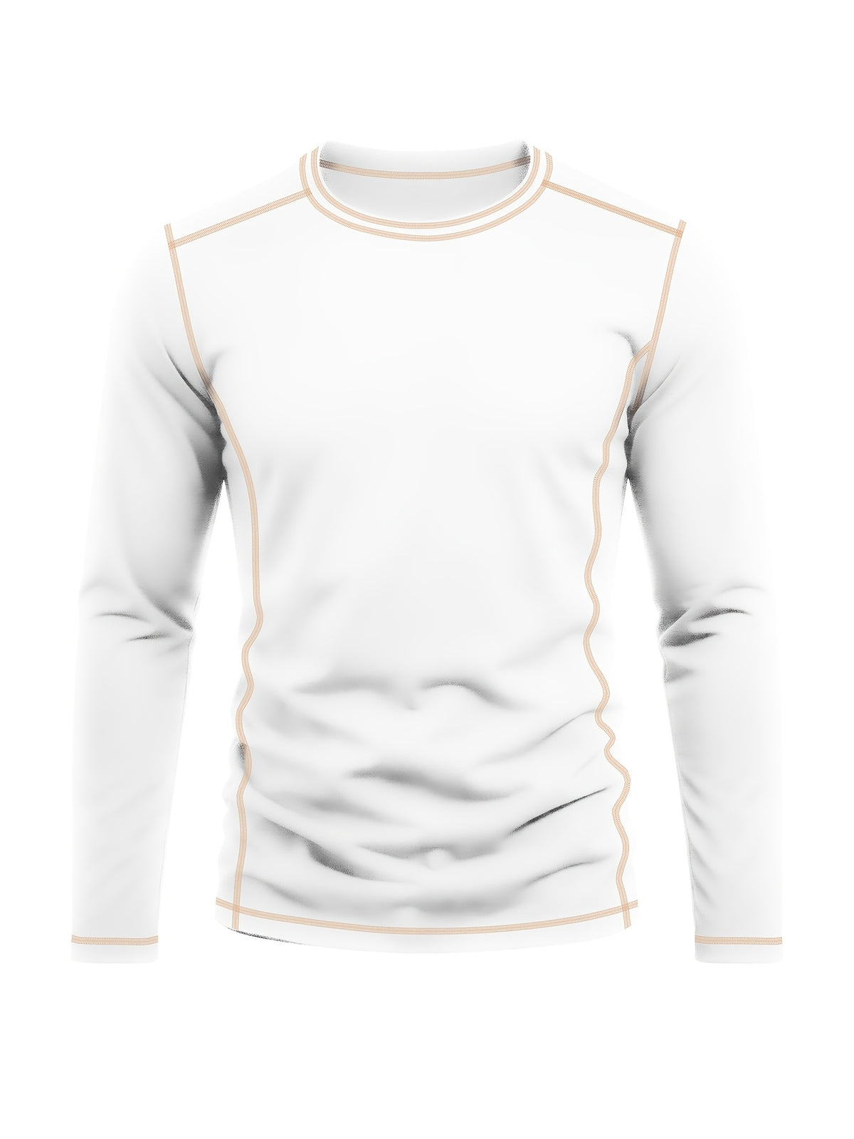 Men's Retro Patchwork T-Shirt - Solid Color Base with Contrast Patch Suitable for Fall/Winter, Round Neck Long Sleeve Casual Layering Top, Machine Washable Blending Shirt for Outdoor & Casual Attire (Regular Fit) - White