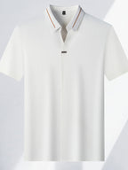 Men'S Seamless Short-Sleeved Polo, Summer Color-Block Ruffled Collar, Breathable Iron-Free Business Solid Color Casual Shirt - White