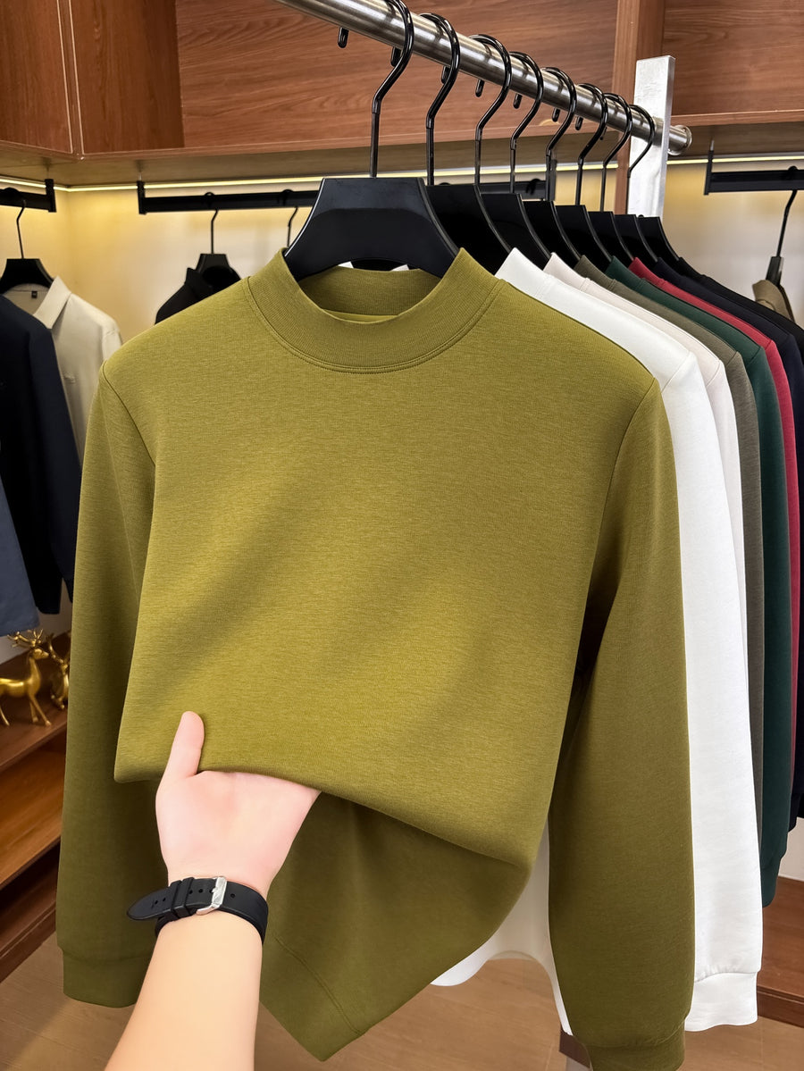 Autumn/Winter New Style Solid Color Half-Turtleneck Lyocell High-Quality Long-Sleeve Knit Base Layer, Versatile and Warm Men's Sweater, Skin-Friendly, Comfortable, Durable, and Breathable Men's Top, Cold-Proof Pullover FL27 - Champagne