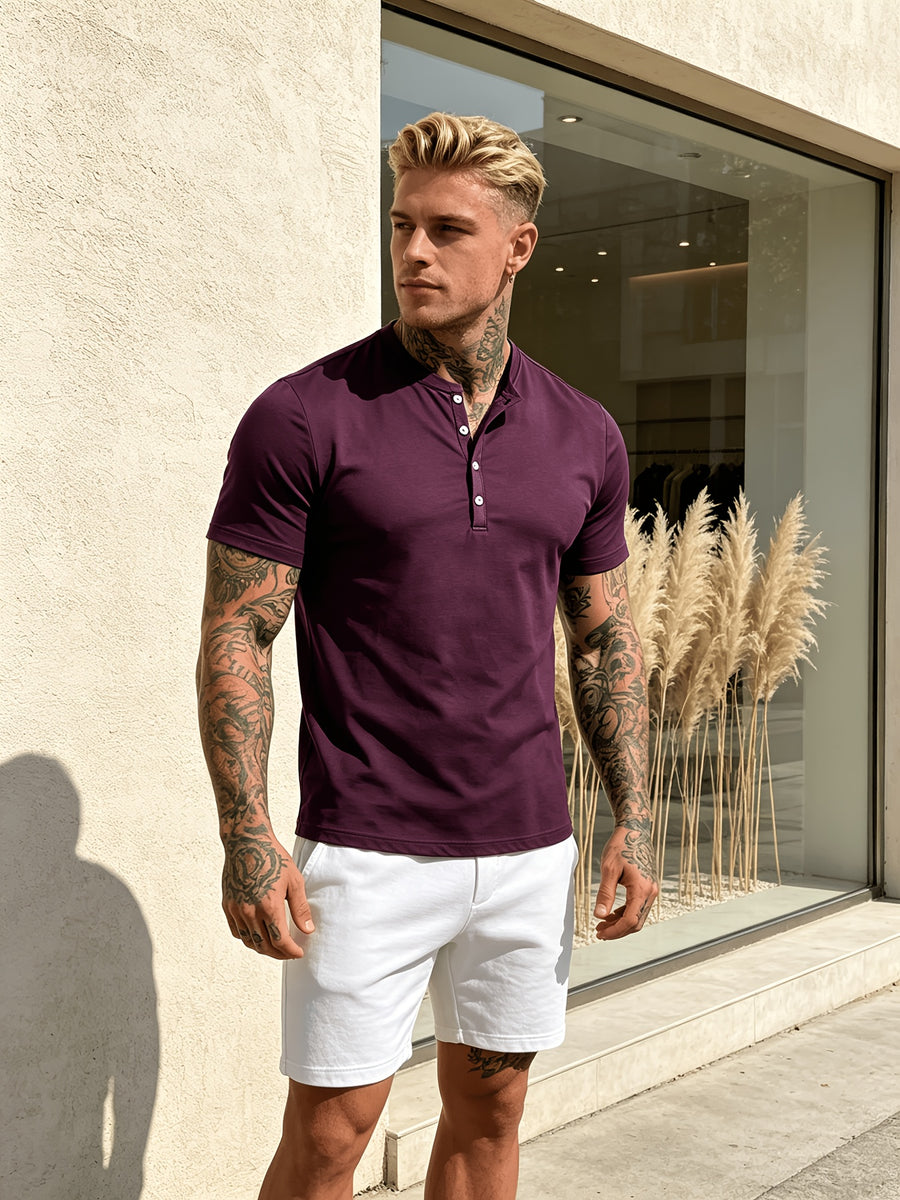 Summer New Fashion Athletic Button-Up Men'S Top Short Sleeve Autumn Casual Comfortable Trendy All-Match Style - Deep Purple