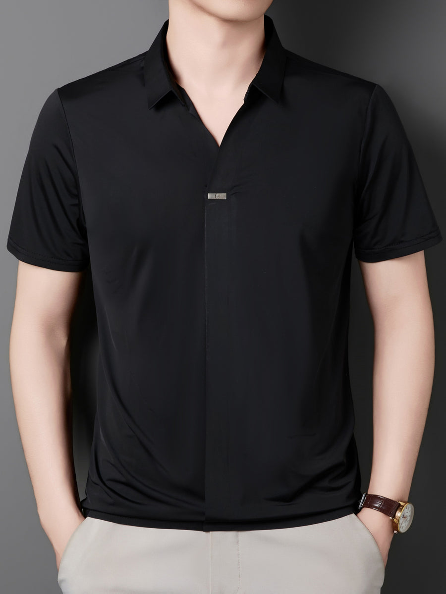 New Men's Seamless Short-Sleeve Shirt, Suitable for Business Casual Wear, Ideal for Both Work and Formal Occasions, Casual and Comfortable Style - Black