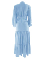 Ladies' Casual Stylish Long Dress with a Belt And Button Design, Featuring a Solid Color, Inspired by Middle Eastern Muslim Fashion (Headscarf Not Included) - Sky Blue