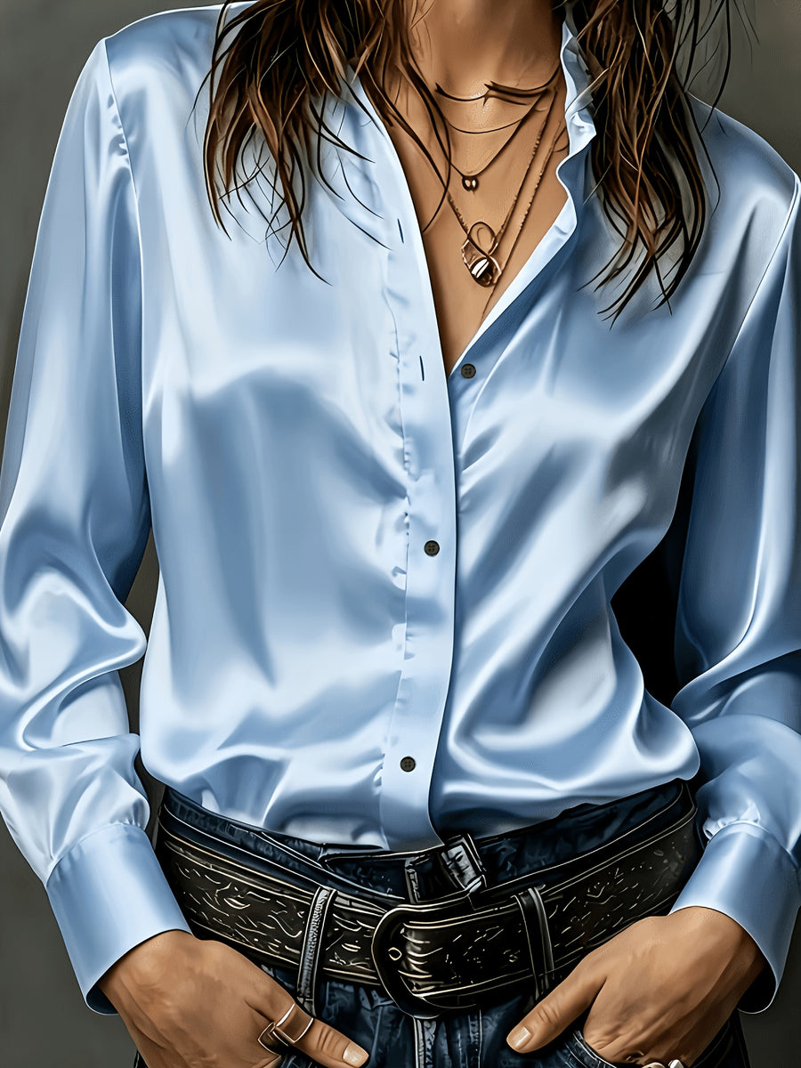 Women's All-Season Commuter Satin Shirt - Light Blue