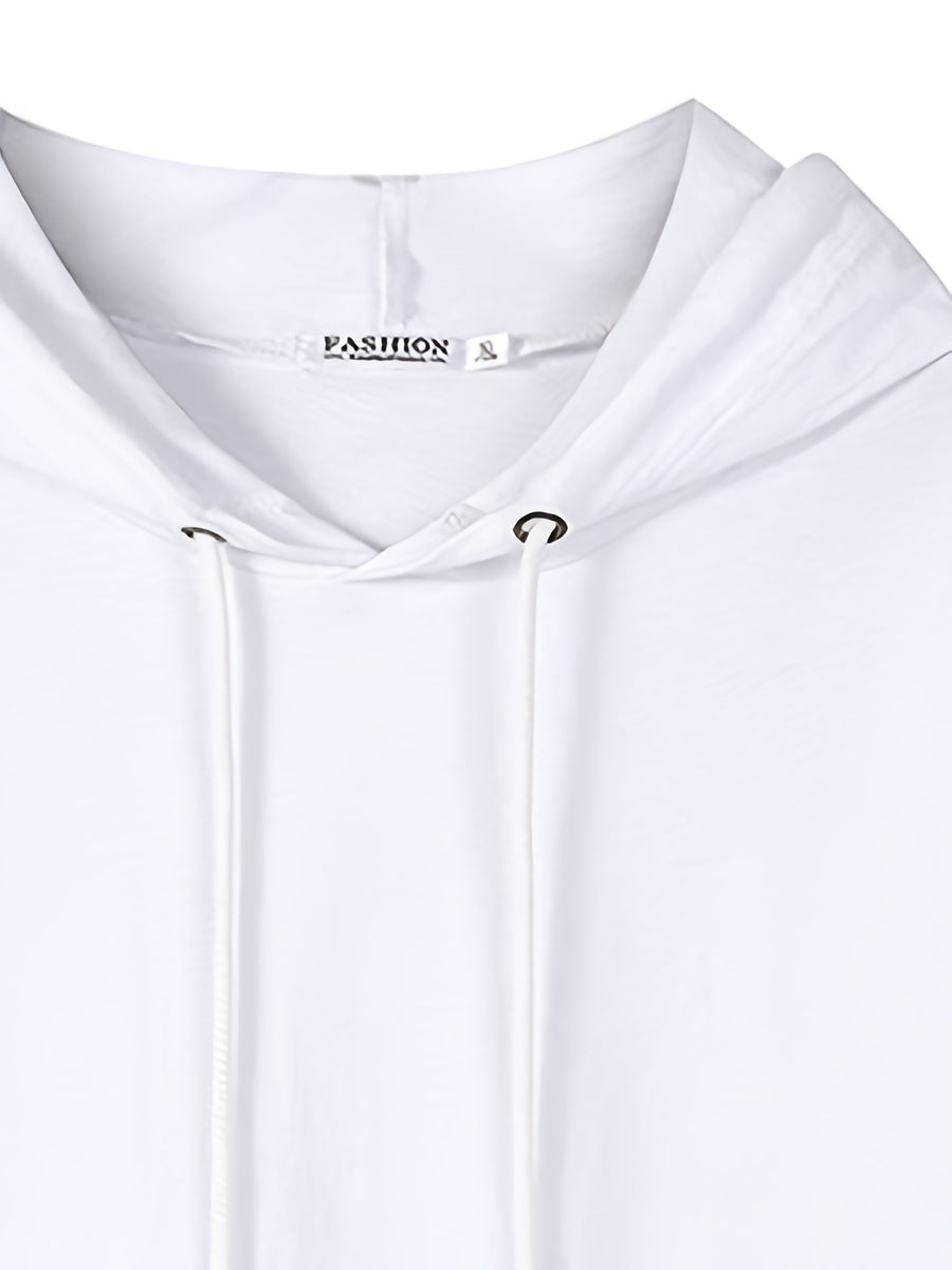 Men'S Casual Drawstring Hooded T-Shirt for Summer, Featuring a Faux Two-Piece Hem Design, Made from Soft, Sweat-Absorbing Fabric, Ideal for Outdoor Leisure Activities And Sports, Sweat-Resistant - White