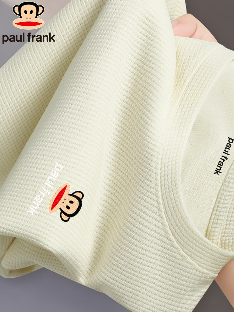 Paul Frank Summer Men'S Versatile Waffle Knit Breathable Short Sleeve T-Shirt - Apricot