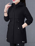 Newest Women'S Top Jacket Coat, Mid-Length Jacket, with Hood, Soft And Comfortable Fabric, 100 Fiber Material, Versatile Casual Style, Suitable for Spring, Autumn And Winter, with Drawstring Waist - Black
