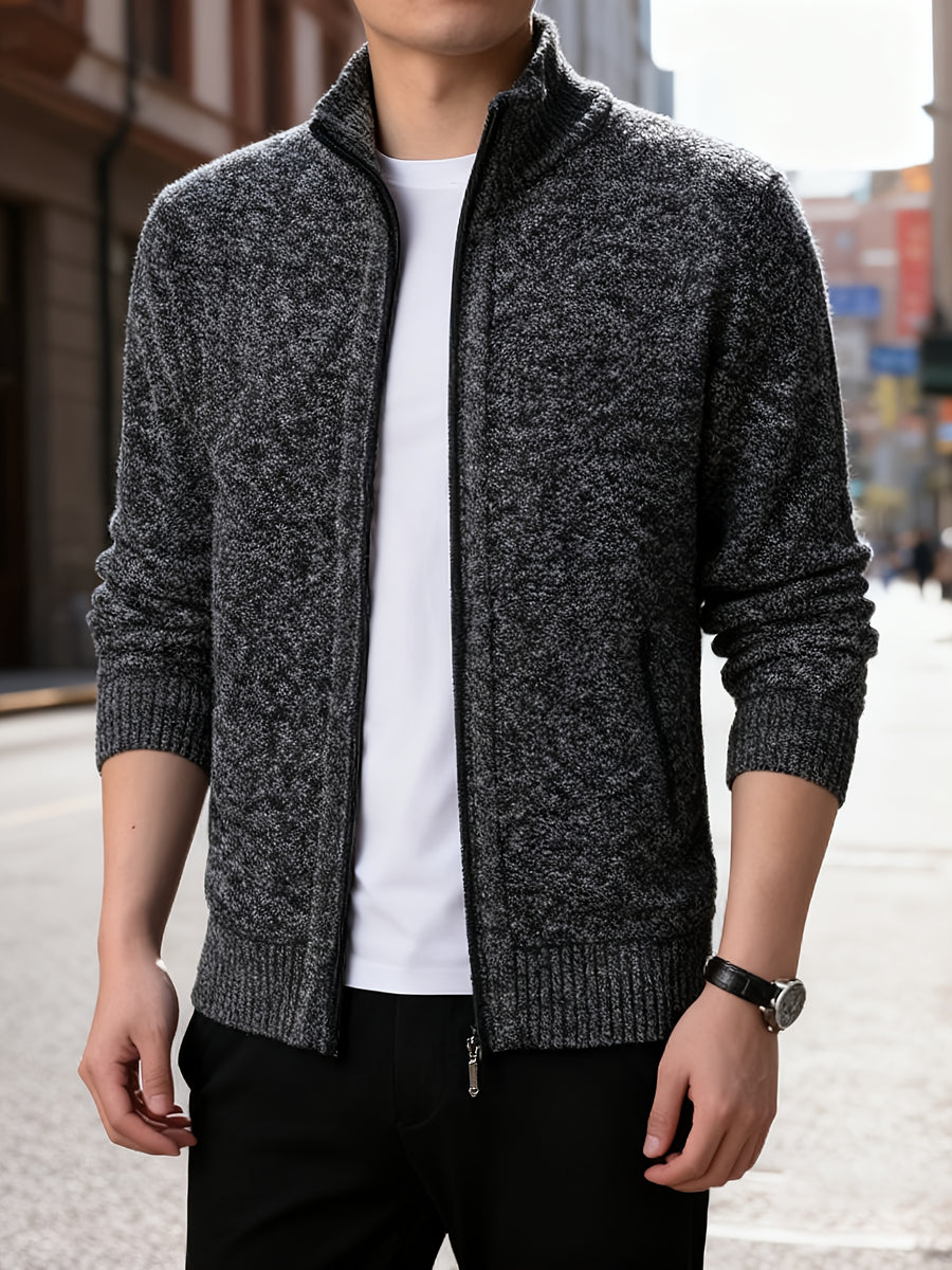 1pc Men's Knitted Cardigan Stand up Collar Jacket with Multiple Colors to Choose From, Simple and Stylish Design, Easy to Match with Shirt/T-shirt, Perfect for Commuting and Leisure, Showcasing Elegant Temperament (only One Jacket) - Dark Gray