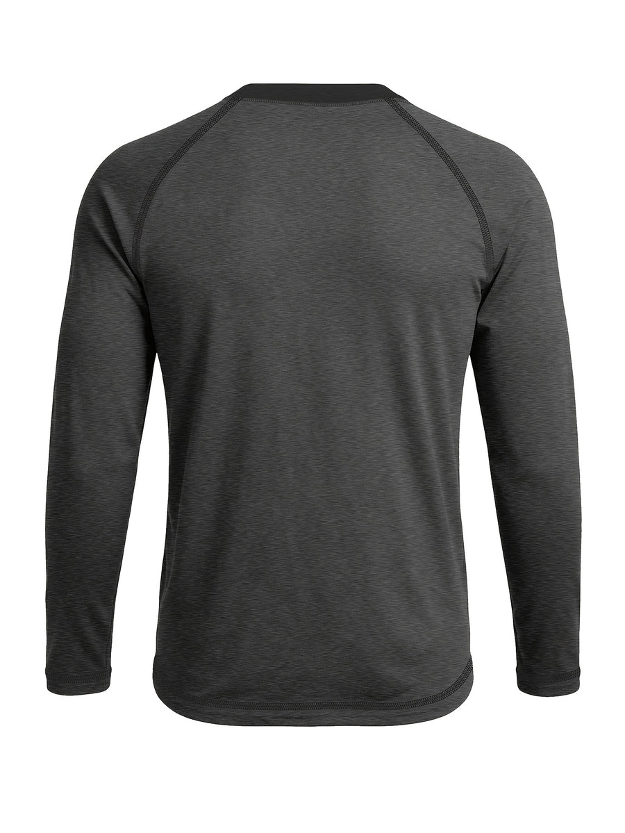 Cross-Border New Men'S Long Sleeve Round Neck T-Shirt, Outwardly Oriented Western Men'S Clothing Color-Blocked Top Base Layer - Dark gray with black