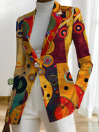 This Stylish And Elegant Women'S Blazer Is Designed Specifically for Spring And Autumn. As a Versatile Lapel Jacket, It Is Suitable for a Wide Range of Occasions, Offering a Look That Is Both Creative And Highly Fashionable - Red on yellow background