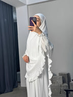 2pcs Set: Middle East Dubai 2pcs Set, Including 1 Solid Color Long Headscarf + 1 Long Robe, Women's Fashion Loose Robe Ramadan Prayer Outfit - White