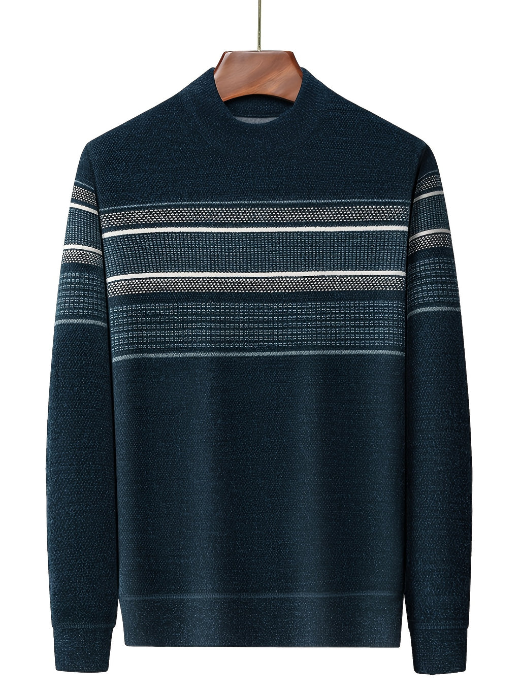 Winter New Men'S Fleece Thickened Semi-High Neck Jacquard Sweater Warm Comfortable All-In-One Plush Men'S Top Winter Cold-Proof - Ha Qing