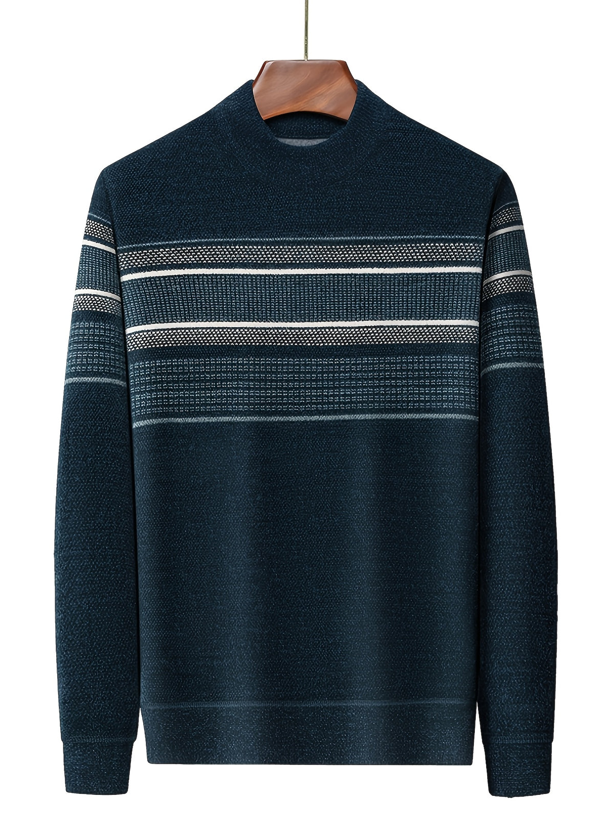 Winter New Men'S Fleece Thickened Semi-High Neck Jacquard Sweater Warm Comfortable All-In-One Plush Men'S Top Winter Cold-Proof - Ha Qing
