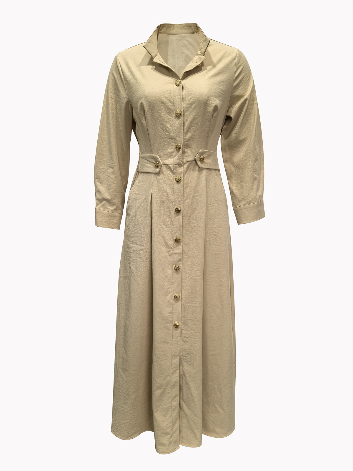 Fashion Women'S Classic Stand-Up Collar Single-Breasted Dress Elegant Ruffled Patchwork Long-Sleeved Dress Long Spring And Autumn 12010 - Apricot
