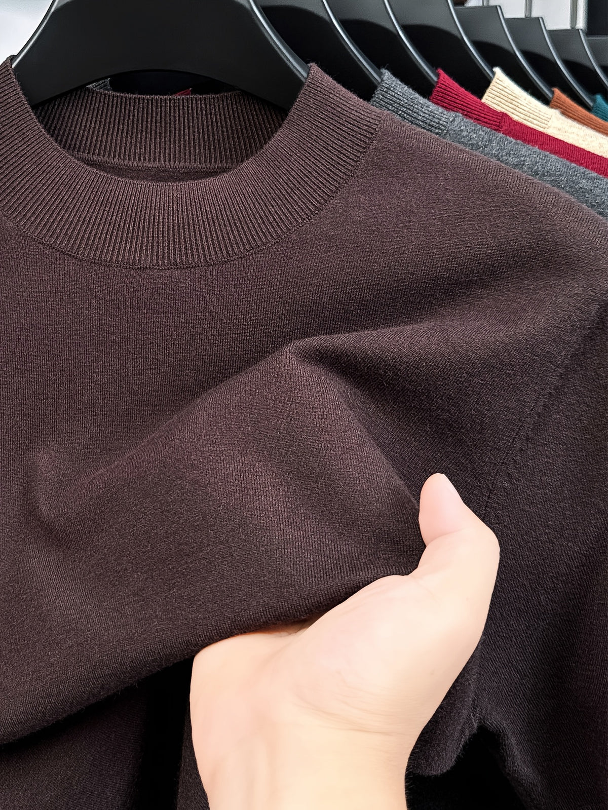 Men'S Solid Mock Neck Short Sleeve Knit Sweater, Soft Skin-Friendly Wool Blend Pullover, Stretch Slim Fit Basic Knit Top, Rib Neck Cuff, Business Commute Daily Casual Shirt, Versatile Inner And Outer Wear Men Base Layer - Dark Coffee Color