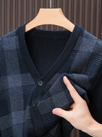 Men's Autumn and Winter Knitted Cardigan Sweater, Classic Striped Design Thickened with Pockets, Gift for Men, Suitable for Casual, Business, and Sports Knitted Outerwear Top - Shangqing