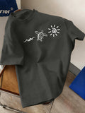 Men's New Style Pure Cotton Crew Neck Short Sleeve T-Shirt with Sea Turtle, Ocean Wave, and Sun Print - Comfortable, Soft, Breathable, Perfect for Vacation, Leisure, and a Summer Essential - Dark Gray