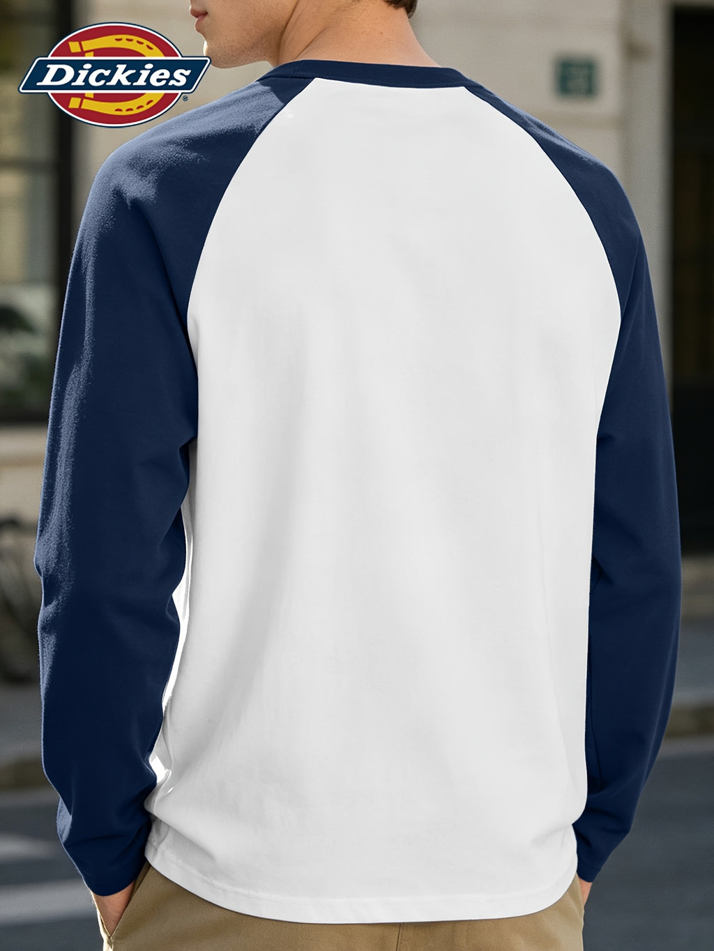 Dickies 2026 New Style Long Sleeve T-Shirt Men'S Spring Trendy American Retro Color-Block Raglan Sleeve Design Pure Tee Men'S All-Color Raglan Round Neck Long T - Navy Color