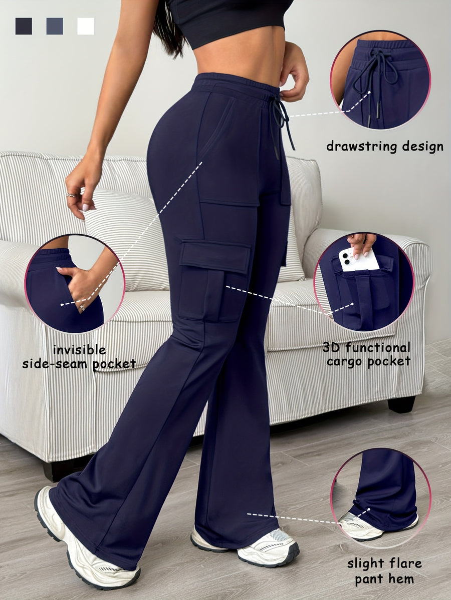 Women's Athletic Cargo Jogger Pants with Multi-Functional Cargo Pocket & Slim-Fit Ankle Design - All-Season Workout Running Gym Pants with Drawstring Waist & Lightweight Stretch Fabric (Machine Washable) for Casual Outdoor Wear - Women's Sportswear - Navy blue color