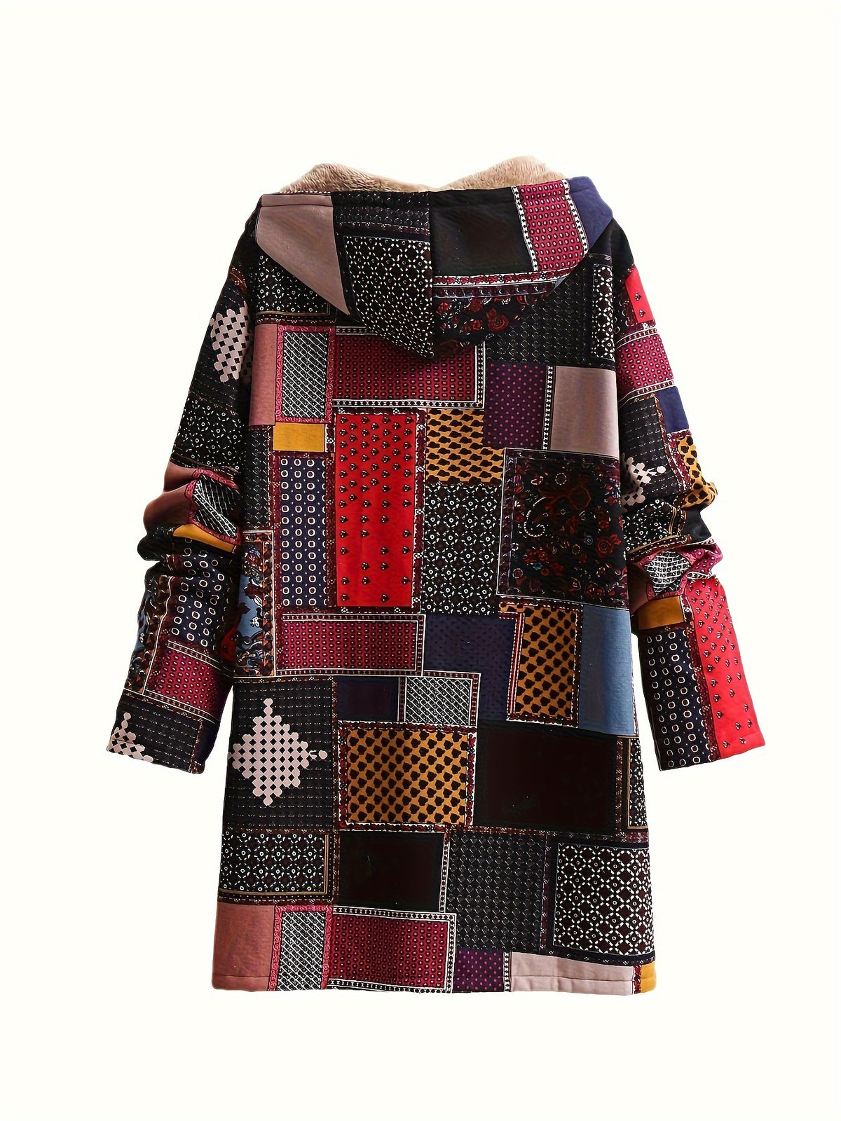 DD04091206 Women's Autumn/Winter New Arrival Printed -Lined Thickened Single-Breasted Hooded Long-Sleeve Jacket with Pockets - Red