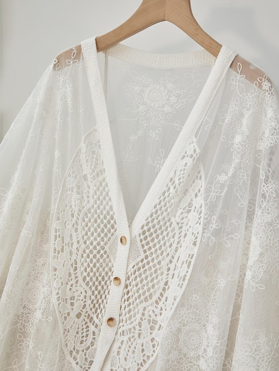 Bohemian Openwork Embroidery Spring and Summer Ethnic Fashion Joker Casual Cardigan, Suitable for Going Out to Wear. - White