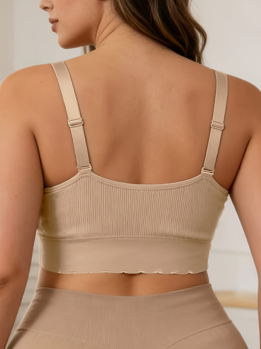 Style Spring Summer Plus Size Home Daily Bra Comfortable Breathable Fabric Adjustable Straps Bra - Apricot