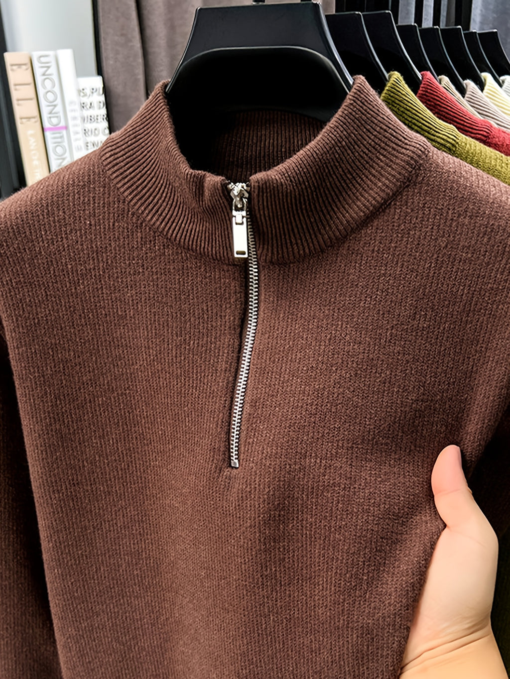 Men'S Half-Zip Stand Collar Knit Sweater, Non-Tight Loose Fit, Suitable for Most Men, Versatile Base Layer - SINBOS - Coffee Color