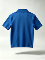Men'S Half-Zip Waffle Texture Short Sleeve T-Shirt, Loose Stand-Up Collar Pullover Top, Chest Oriental Retro Brush Calligraphy Art Print New Street Style Shirt - Royal Blue