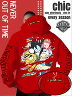 Men'S Hooded Sweatshirt Adventure Cartoon Theme Energetic Playful Gathering Group Anime Ripped Graffiti Print Pullover Top Autumn Winter Soft Comfortable Long Sleeve Hoodie Machine Washable Non-Pilling Durable Fabric American Trendy Street Style Men - Red