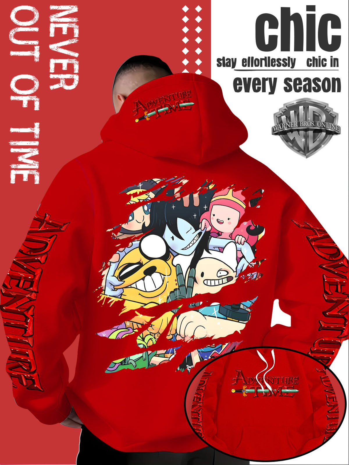 Men'S Hooded Sweatshirt Adventure Cartoon Theme Energetic Playful Gathering Group Anime Ripped Graffiti Print Pullover Top Autumn Winter Soft Comfortable Long Sleeve Hoodie Machine Washable Non-Pilling Durable Fabric American Trendy Street Style Men - Red