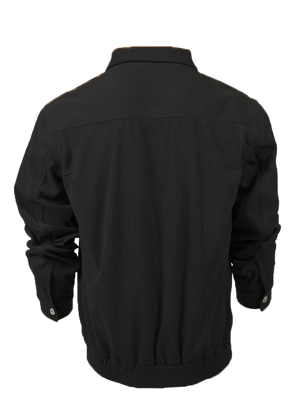 Men's Casual Long Sleeve Shirt Autumn Winter Solid Color Corduroy Zip-Up Jacket Vintage Style Top - Black