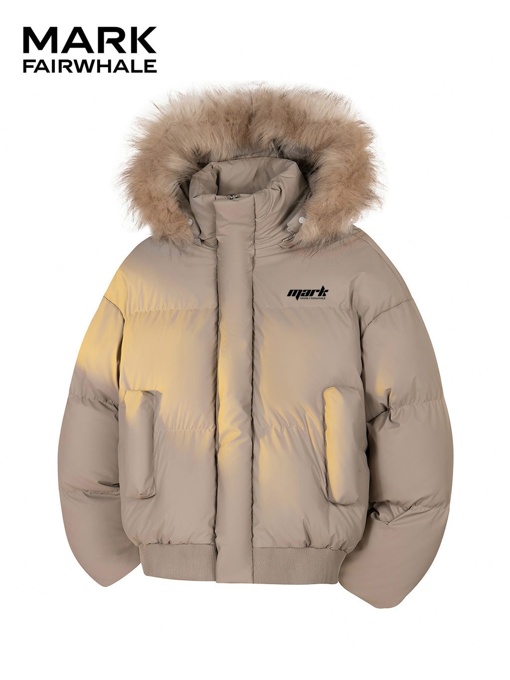 MARK FAIRWHALE Detachable Faux Fur Collar Mock Jacket, Winter Thickened Warm Coat, Small Logo Loose Casual Men'S Outerwear - Coffee Color