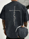 Drop-shoulder Vintage Washed T-shirt, Exclusively for the Fashion-forward Crowd. A Loose-fitting, Comfortable, High-quality Pure Cotton Short-sleeve Top, an Essential Piece for Streetwear Trends - Navy Color