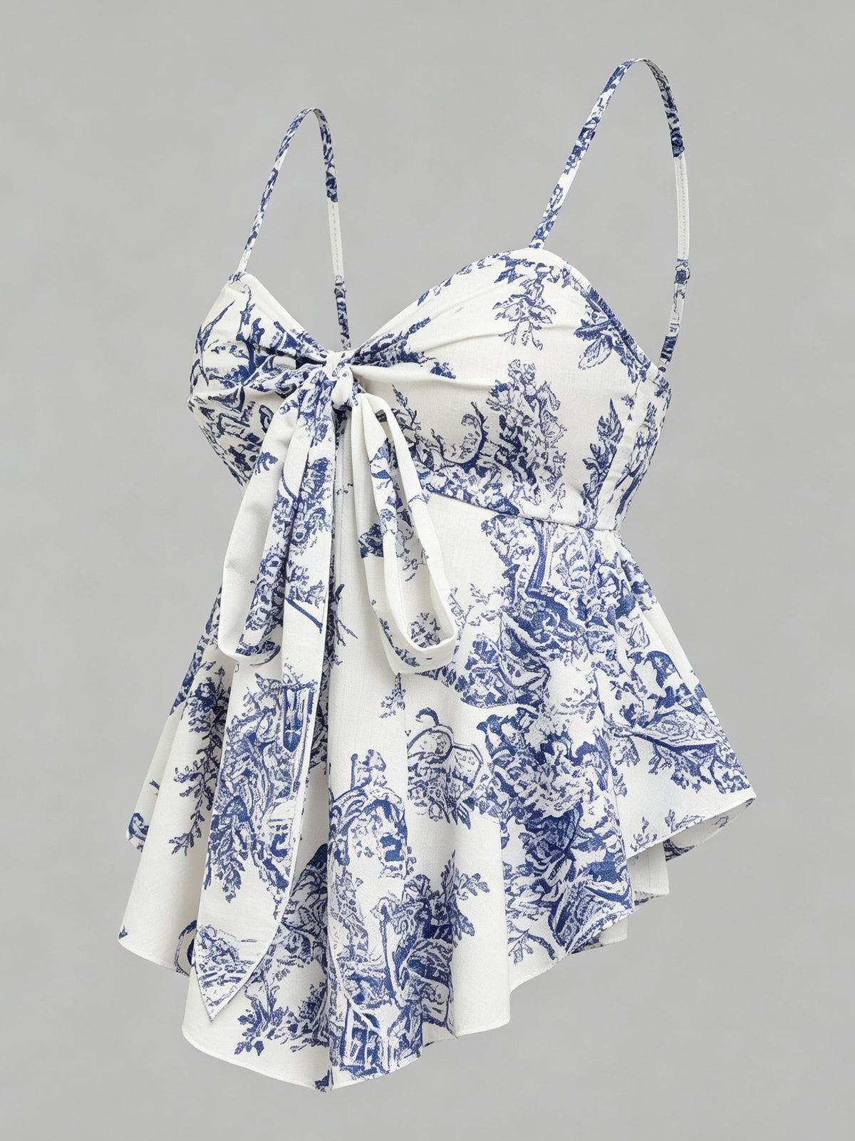 Women's Vintage Off-Shoulder/ Neck Cami Top with Front Bow Tie & Peplum Hem - Spaghetti Strap -Fit Suitable for Casual Beach Vacation, Daily Wear, Machine Washable Non-Stretch Camisole - Mixed colors