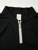 Men'S Baseball Collar Henley Neck Zipper Short Sleeve T Solid White Small Logo Loose Fit Street Style Old Money Aesthetic Casual Outdoor - Black