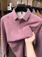 Men's Lapel Long Sleeve Polo Shirt Thickened Warm Top Autumn Winter Business Casual Layering Apparel for Middle Aged Dad Versatile Daily Outfit Suitable for Golf Fishing Tennis Sports Office And Daily Wear for Men - Elegant Pink