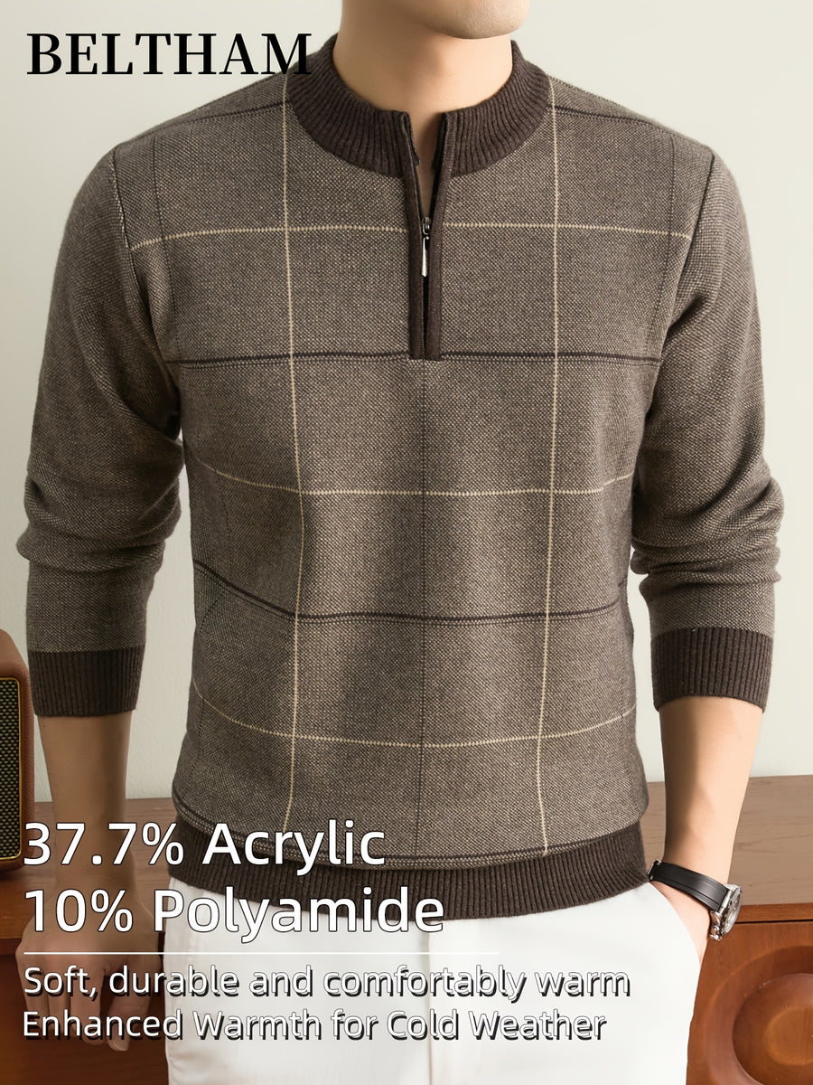 Men' Thick Warm Winter Knit Sweater Half-Zip Collar Pullover - Soft Thermal Long Sleeve Round Neck Sweater Suitable for Casual, Business, Outdoor Wear, Ideal Gift for & Husband, Fishing, Camping, Daily Use, Hand Washable - Camel