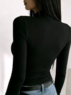 Women'S Easy Trendy Warm Long Sleeve Half Turtleneck Base Layer Top, Hot Trendy Letter Print Pattern, Spring Autumn Winter New Casual Age-Reducing Stylish Long Sleeve Top, Fashionable Elegant Design Layering - Black
