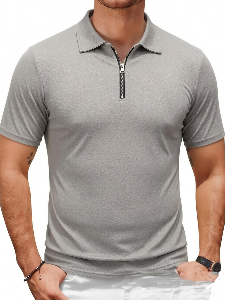 Three-pc Men's Sporty Outdoor Casual Lapel Solid Color Breathable Polo Shirts for High-End Occasions - Light Gray Three Pieces