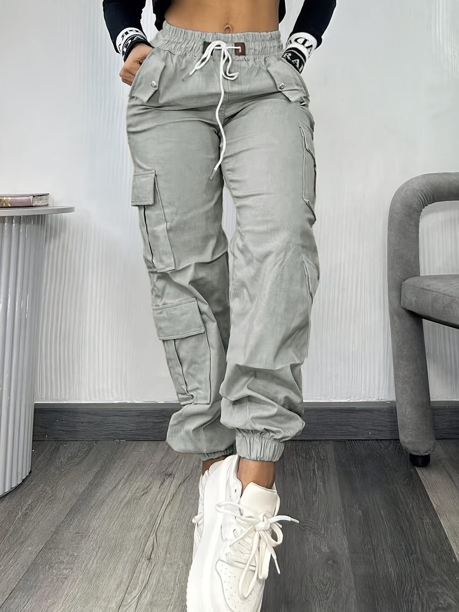 Christmas, Women'S Casual Drawstring Elastic Waist Jogger Pants, Minimalist Design Y2K Street Style Multiple Pockets Spring/Summer - Light Grey