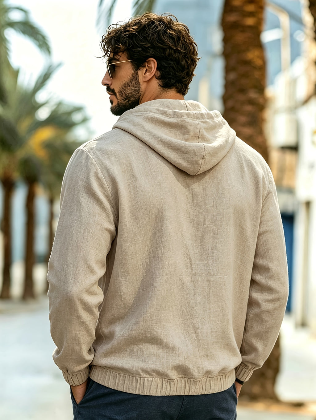 Men's New Spring/Autumn Linen Hooded T-Shirt, Suitable for Commuting, Parties, Outings, Travel, and Sports, Lightweight and Stylish Sweatshirt - Off-white