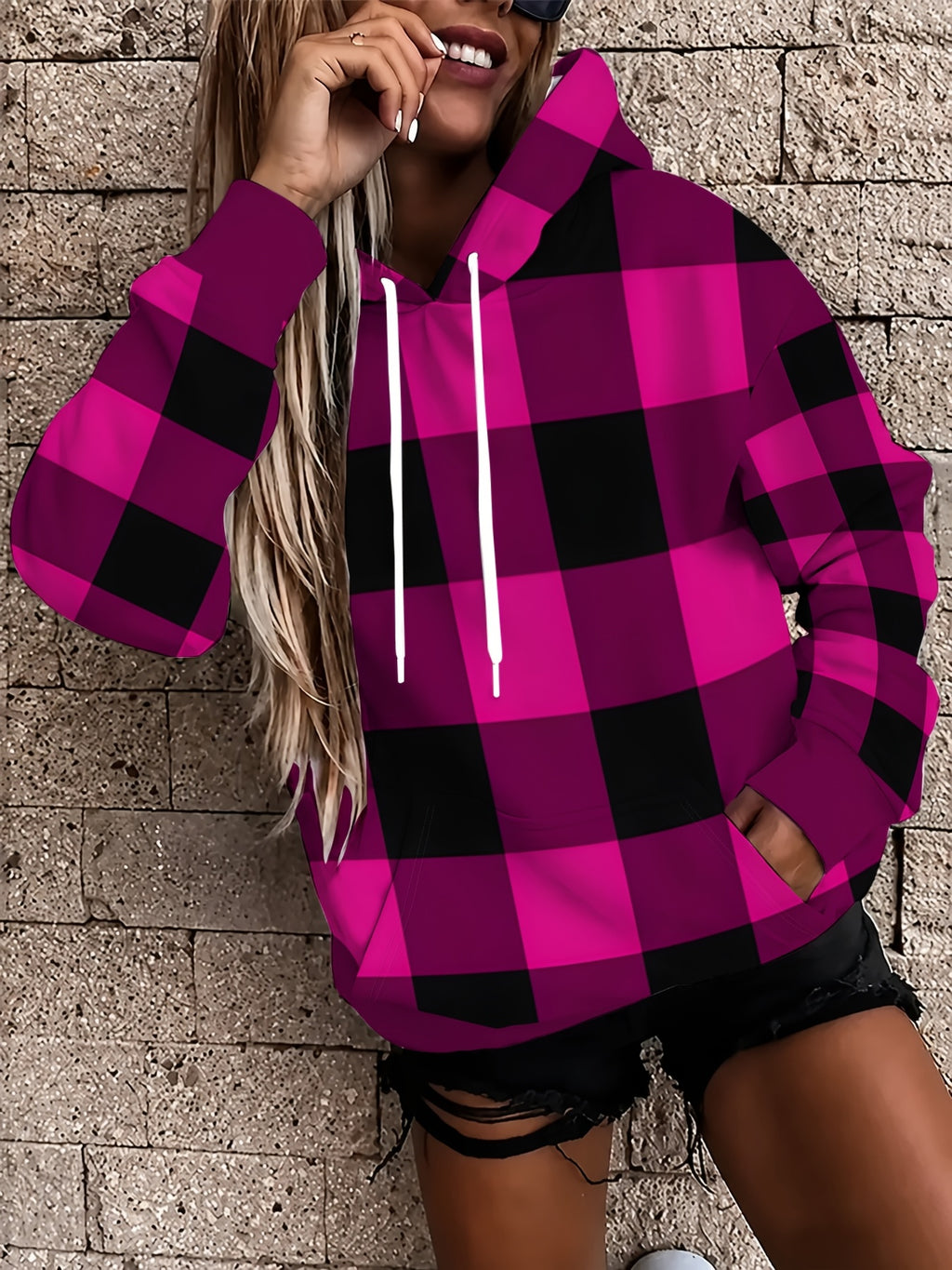Women's Long Sleeve Drawstring Sweatshirt, Casual Loose Fit Pocket Sweatshirt - Mixed colors