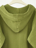 A 100% Waffle- Hooded Bathrobe with Quick-absorbing and Excellent Warmth Properties, Ideal for Bathing, Swimming, and Vacation Wear. Suitable for Sleeping. Features a Very Loose Fit. Perfect as a Holiday Gift for Family, Friends, or Partners - Green