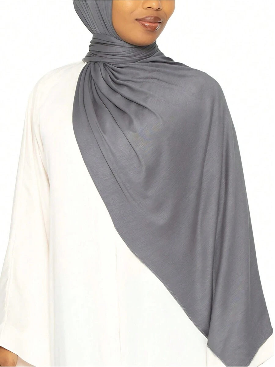 1pc Soft Solid Color Jersey, Plain Long Scarf, Headscarf - Dark Gray