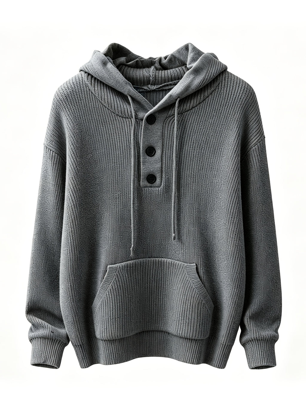 Men'S Hooded Pullover Sweater Half-Button Drawstring Kangaroo Pocket Thick Yarn Knitwear Autumn Winter Trendy Casual Daily Pullover Sweater - Grey