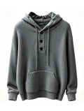 Men'S Hooded Pullover Sweater Half-Button Drawstring Kangaroo Pocket Thick Yarn Knitwear Autumn Winter Trendy Casual Daily Pullover Sweater - Grey