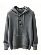 Men'S Hooded Pullover Sweater Half-Button Drawstring Kangaroo Pocket Thick Yarn Knitwear Autumn Winter Trendy Casual Daily Pullover Sweater - Grey