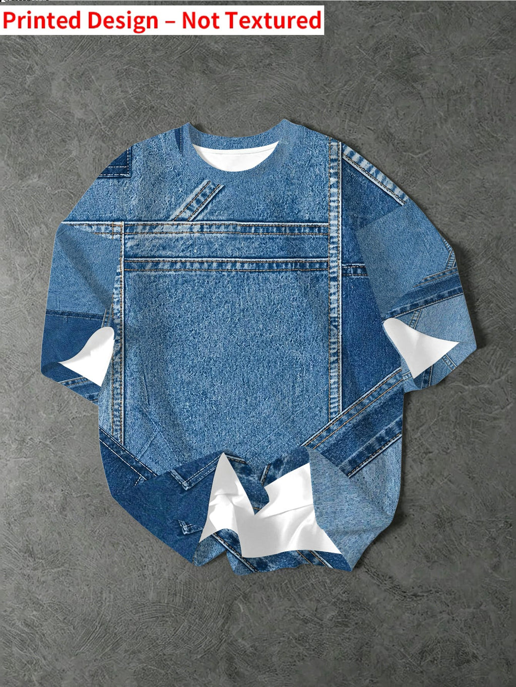Printed Design - Not Textured [New Style] Summer Men'S Short Sleeve T-Shirt Faux Denim Loose All-Match Round Neck Top Trendy Casual Short Sleeve Base Layer - Mixed colors