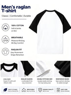 Men's Crew Neck Black and White Color Block Raglan Short Sleeve Top, Soft, Skin-Friendly, Breathable Basic T-Shirt, Suitable for All Seasons, Versatile for Commuting and Outings, Men's Apparel - White